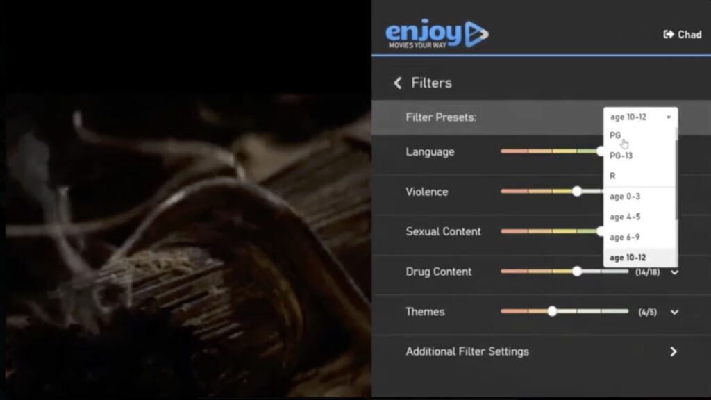 An example of setting filters to standard rating guideline levels.